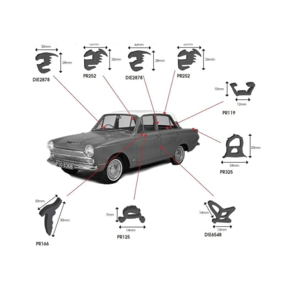 Rubber Kits -  Ford Cortina MK1 Lotus (Peace Sign) 2 Door image 1