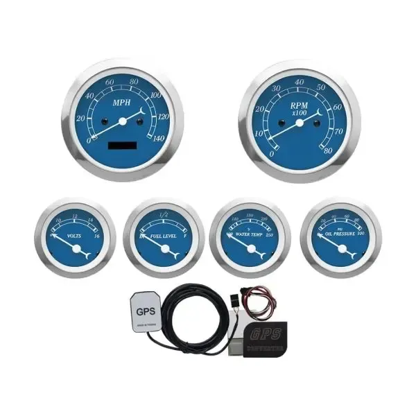 6 Gauge Set Classic, Blue Dial with White needle